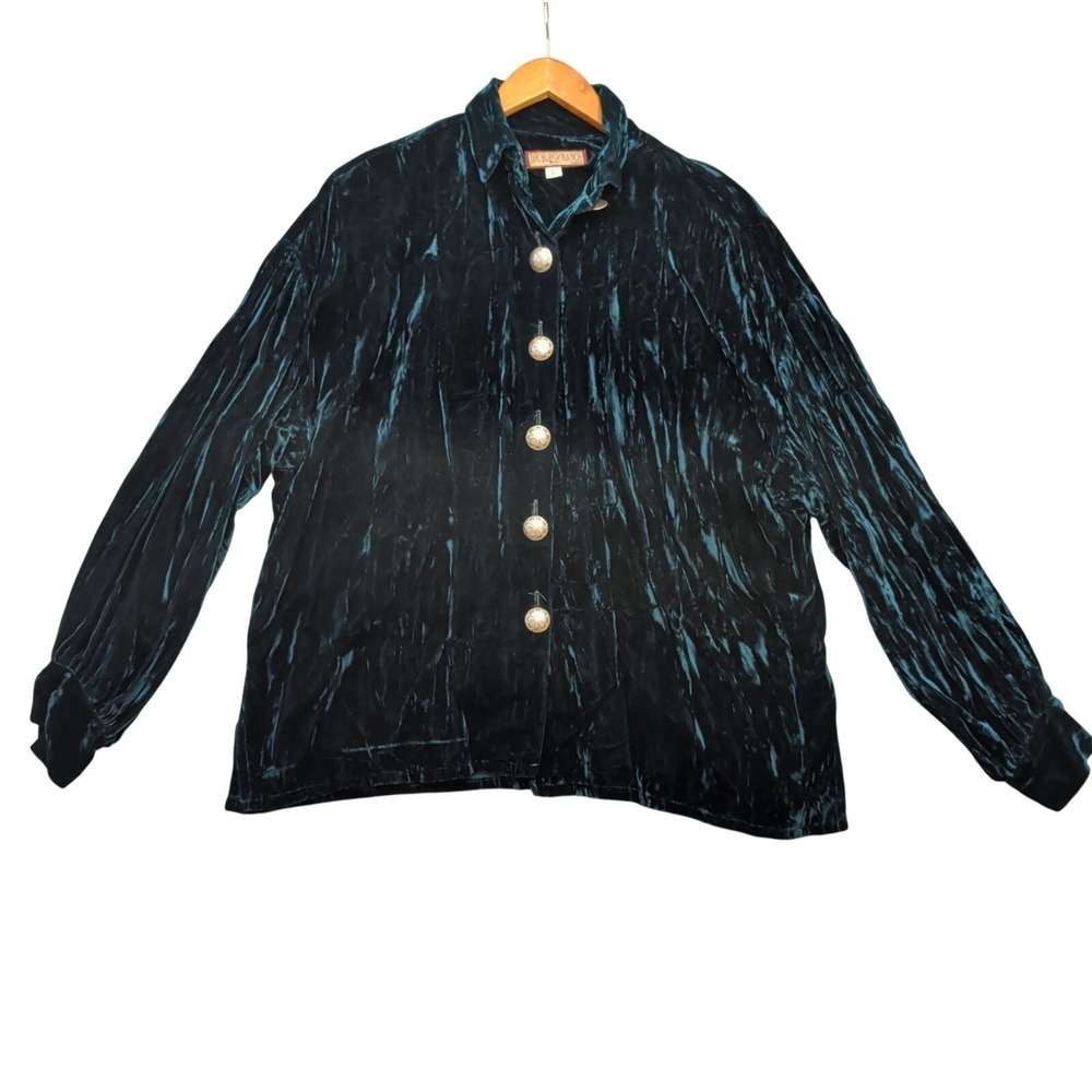 Double D Ranch Wear Women's Jacket Western Crushed Velvet Blue Green USA EUC